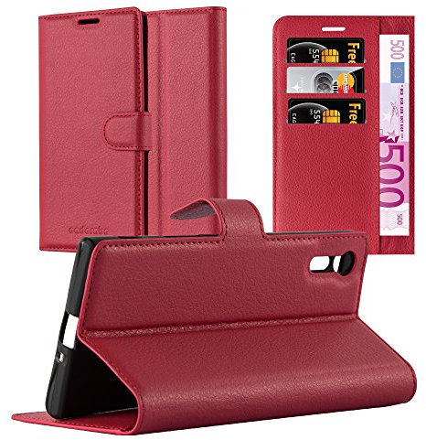 Cadorabo Hülle kompatibel mit Sony Xperia XZ/XZs Handyhülle aus Kunst Leder Flip Klappbare Stoßfeste Magnetische [Standfunktion] [Kartenfächern] Cover Hülle für Sony Xperia XZ/XZs Tasche in Rot