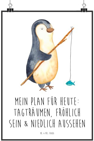 Mr. & Mrs. Panda Bild Pinguin Angler DIN A4 - Geschenk, Wandbild, drucke, Design Poster, Geschenkidee, kunstdruck, Plan, Angeln, Motiviert, Urlaub, Pinguine, wanddeko