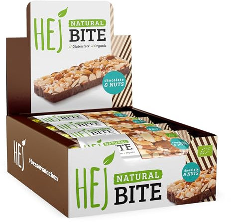 HEJ Bite Bio-Nuss-Riegel - Low-Carb Snack mit Nüssen - Veganer Energieriegel mit Mandeln & Haselnüssen - Glutenfrei - Chocolate & Nuts 12 x 40g
