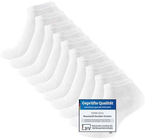 STARK SOUL 10 Paar Essentials Sneaker Socken, Baumwolle, weiss, Gr. 47-50