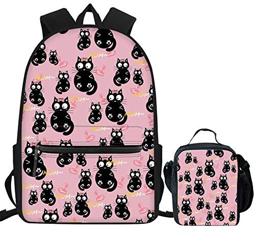 Showudesigns Juego de mochila y lonchera personalizada para niñas, niños, adolescentes, mochila escolar, bolsa de almuerzo para niños, Dibujos animados de, Talla única, Mochilas daypack