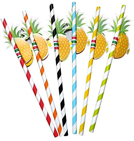 Cocktail Strohhalme,50 Stück 3D Papier Strohhalme,Ananas Strohhalmen für Tropical Drinks Strand Geburtstag Hochzeit Hawaii Party Deko