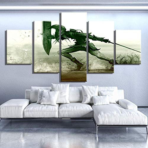 Myrdsio Bilder 5 Teilig Leinwandbilder 3D Xxl Vlies- Wandbild, Legend Of Zelda Love Way Game Gemälde,Aufhängbar,Größen 150X80Cm Holz Rahmen