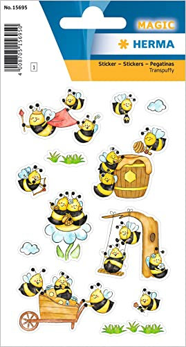 HERMA 15695 Aufkleber Bienen klein groß, 12 Stück, Tiere Sticker mit lustigen Honig Bienenkönigin Motiv, Kinder Etiketten für Fotoalbum Tagebuch Poesiealbum Scrapbooking Geburtstag Deko DIY Basteln