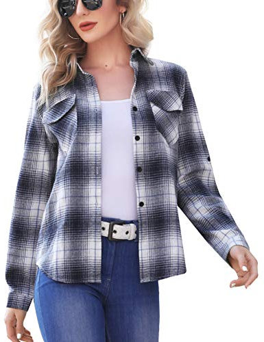 Enjoyoself Chemisier Carreaux Femme 100% Coton Chemise Bucheron Western Décontractée Classique Retro Ecossaise Coton Flanelle Blouse Gilet T Shirt Casual Vintage,Noir Blanc 3,XL