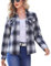 Enjoyoself Chemisier Carreaux Femme 100% Coton Chemise Bucheron Western Décontractée Classique Retro Ecossaise Coton Flanelle Blouse Gilet T Shirt Casual Vintage,Noir Blanc 3,XL