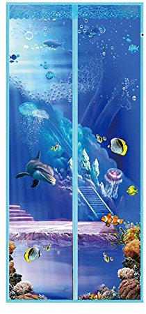 ZJXSNEH Tenda Anti-Zanzara Porta Magnetica Con Schermo Morbido Nessuna Banda Magnetica Schermo Di Crittografia Estivo Pesce Azzurro Dell'Oceano 100X210cm
