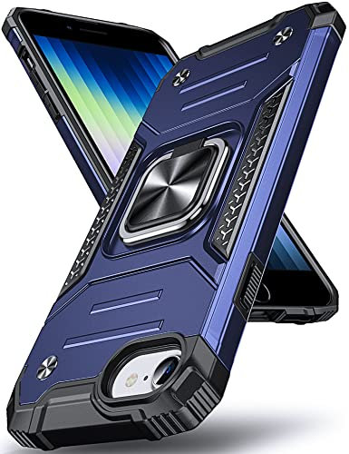 DASFOND Armor Hülle für iPhone SE 2022/8/7/6S/6 iPhone SE 2020 Case Militär Stoßfest Handyhülle [Upgrade 2.0] 360 Grad Metal Ring Halter Ständer Schutzhülle [für Auto Magnet], Blau