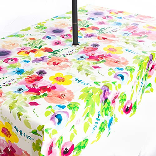 Mantel de PVC para jardín y exteriores, con agujero para sombrilla de acero inoxidable, 200 x 140 cm