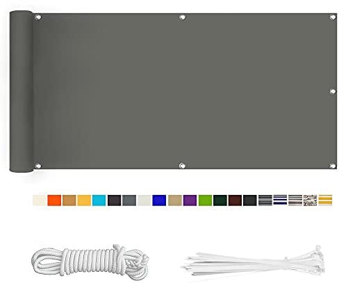 HERILIOS Balkon Sichtschutz, Balkonabdeckung 220 g/m² Innen Balkonverkleidung UV-Schutz (210Größen&21Farben) Ohne Bohren mit Ösen Kabelbinder und Kordel für Balkongeländer Terrasse,50X300CM Grau