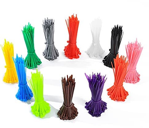 1200 Piezas Bridas de Colores,3mm x 100 mm Abrazaderas Plastico, Sujetacables Reutilizables, Bridas de Nailon con Cierre Automático para Hogar, Oficina, Jardín, Garaje, 12 Colores Diferentes