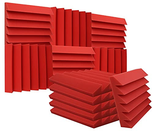 Heavyoff Akustikschaumstoff Platten Schall Dämmung 12 Stück 30x30x5cm für Podcasts, Aufnahmestudios, Büros, Home Learning, rot