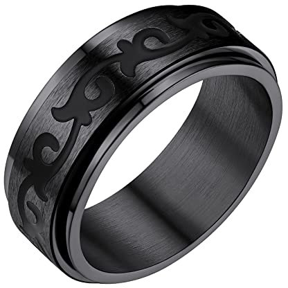 FindChic Spinner Fingerring für Damen Herren Schwarz Keltischer Knot Mond Ring drehbarer Zappelbandring Schwarz Verlorbungsring Hochzeitsring