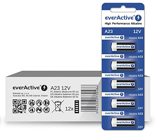 everActive Pilas alcalinas A23,12 V, 55 mAh, MN21, V23GA, LR23A, MS21, 60 Unidades, 12 Unidades