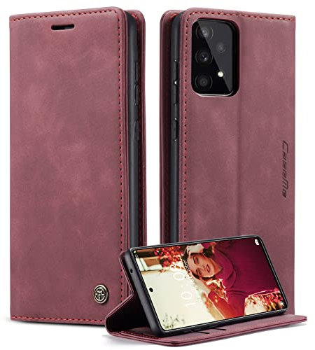caseme Handyhülle für Samsung Galaxy A53 5G Hülle Premium Leder Klappbar Flip Case Magnet Kartenfach Standfunktion Tasche Schutzhülle für Samsung Galaxy A53 5G - Weinrot