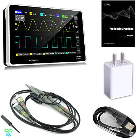 BuyWeek Oscilloscopio Digitale, 100 MHz Oscilloscopio a 2 Canali da Tavolo con Pannello Touch Digitale Oscilloscopio Portatile con Cavo USB