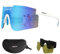OUTDOORSPARTA Polarisierte Sport Sonnenbrille mit 3 Wechselgläsern, Fahrradbrille, Baseball Golf Fahren Sonnenbrille (5. Weißer Tempel, Blaue Linse)