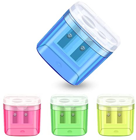 Skaaisont Temperino con Serbatoio 4pcs Temperino Doppi Fori Temperino con Serbatoio Bambini Temperamatite Trucco per Diversi Tipi di Matite Studenti Scuola Ufficio Viaggi