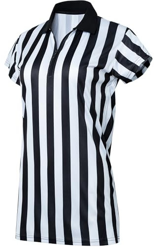 Murray Sporting Goods Schiedsrichterhemd mit Kragen für Damen, offizielles Trikot, Halloween-Kostüm oder Kellnerin-Uniform, Schwarz und Weiß, X-Groß