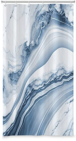 Bovlleetd Rideau de Douche texturé en marbre Bleu pour Salle de Bain Rideau de Baignoire rafraîchissant Tons d'ombre 36x72 Ensemble de Tissu Polyester imperméable 12 Crochets en Plastique