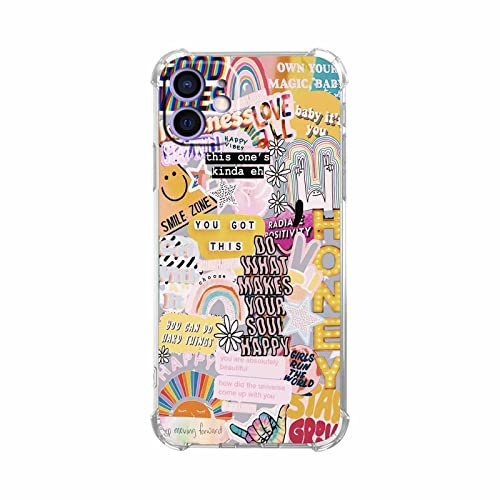 Vesidurt Positive Quotes Collage für iPhone 12 Hülle, Hippie Indie Ästhetisches Muster Hülle für Teenager Frauen, einzigartige weiche TPU-Schutzhülle für iPhone 12, VESIP12_24