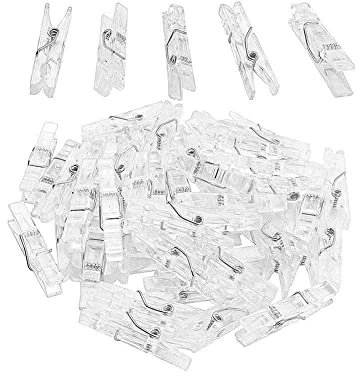 Lot de 20 mini pinces en plastique transparent pour photos et papiers