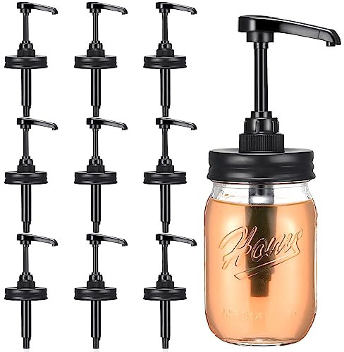 Bokon 10 Pack Mason Jar Syrup Dispenser Pump Lids Coffee Syrup Dispenser for Regular Mouth Mason Jar Rustproof Plastic Pump for Honey, Liquid Condiments, Ketchup, Coffee Glaze