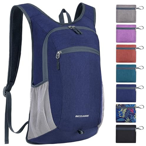 BECOJADDE 15L Faltbarer Rucksack Kleiner Wanderrucksack Leicht Tagesrucksack Damen Herren Daypack Wasserfest Reiserucksack für Outdoor Wandern Reisen Städtetrips, Blau