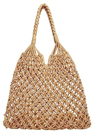 NICOLE & DORIS Sac Fourre Tout en Paille Femme Sac de Plage Bandoulière Été Sac Cabas Sac D'épaule en Tricot Sac à Main en Maille pour Voyage Vacances Marron
