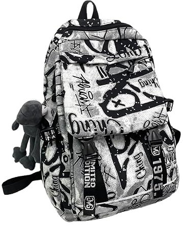 RUDDOG Schultasche Männer Trendy Graffiti Rucksack Student Große Kapazität wasserdichte Reise Rucksack Jungen Und Mädchen Nylon Schultaschen-3-Mit Anhänger