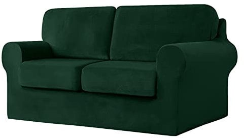 SYLC Sofa Cover with Separate Seat Cushions and Backrests Stretch Velvet Sofa Slipcover Couch Covers Furniture Protector Split Combined (Dark green,Large 3-Seat Set 5 PCS)