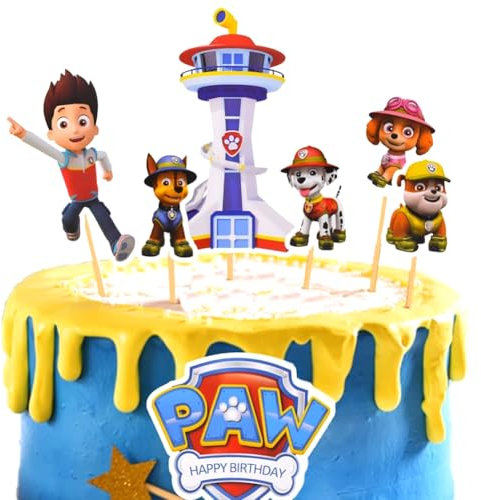 Paw Dog Tortendeko, Muffin Deko Geburtstag, Happy Birthday Tortendeko Junge,Cupcake Topper, Paw Dog Geburtstag Deko Kuchen für Junge Mädchen Themen Party 7 Stück