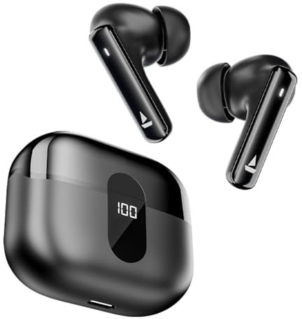boAt Airdopes 121 Pro Plus, 100HRS Battery, 4Mics ENx, 50ms Low Latency, Fast Charge, LED Display, IPX5, v5.3 Bluetooth in Ear Earbuds, TWS Ear Buds Wireless Earphones with mic (Black)