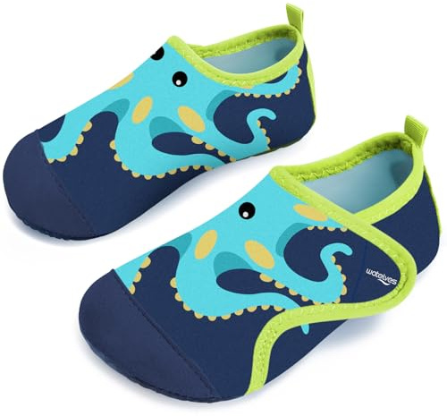Kids Water Shoes Boys Toddles Baby Beach Shoes Swim Shoes Aqua Pool Swimming Socks Quick Dry Non-Slip for Children's Barefoot Shoes（Octopus Bluegreen 22/23）
