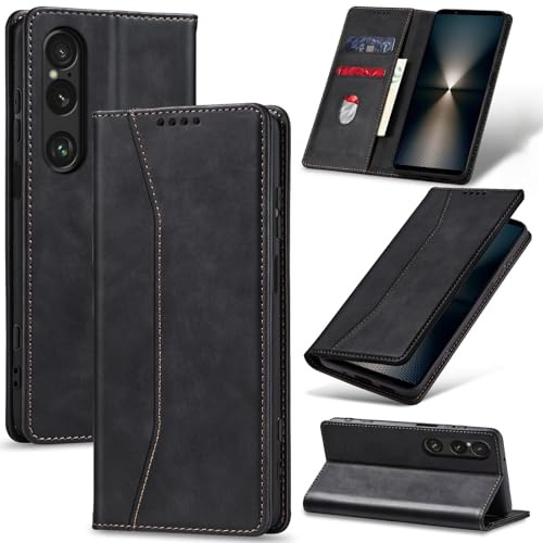 Jasonyu Coque pour Sony Xperia 1 VI Flip Etui,Noir | Housse en Cuir PU Portefeuille,Porte Cartes,Compartiment à espèces,Antichoc,Magnétique,Stand Fonction