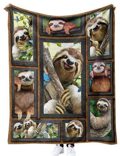 MUNOOR Faultier Kuscheldecken 150x200 cm Weich Flanelldecke Wohndecke Geschenke für Kinder Erwachsene, 3D Tiere Bäume Decke Sofadecke Couchdecke Tagesdecke