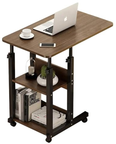 Warmiehomy Overbed Table with Lockable Wheels & Liftable Top,Movable Foldable Bed Desk Adjustable Height 68~85cm,Bedside Desk for Hospital Bed Bedroom Sofa(Brown)