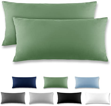 REDKEY Kissenbezug 40x80 cm 2er Set Kopfkissenbezug mit Reißverschluss - Kissenhülle aus gebürstetem Mikrofaser für Kissen,Waschbar bis 40°C Rasen grün