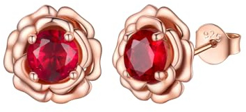FOCALOOK Damen-Ohrringe mit Rosévermeil-Blumen, Ohrstecker Verziert mit Geburtssteinen aus Zirkonia für junge Mädchen, Sterling Silber Roségold