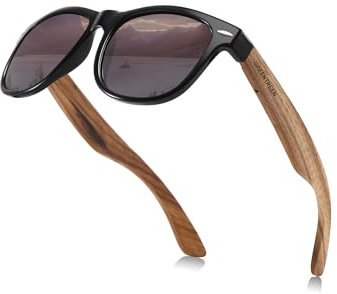 Herren Polarisierte Sonnenbrillen für Autofahren Angeln: Holz Sonnenbrillen UV400-Schutz mit Holzbügel PC Rahmen und TAC Gläser - Braun