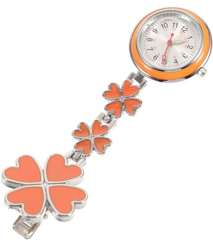 BESTYASH Taschenuhr Krankenschwestern hängen Uhr Frau beobachten betrachten Clip ansehen Watch Female Watch Brustuhr mit Rosenmuster Schwesternuhr mit Rosenmuster Metall Orange