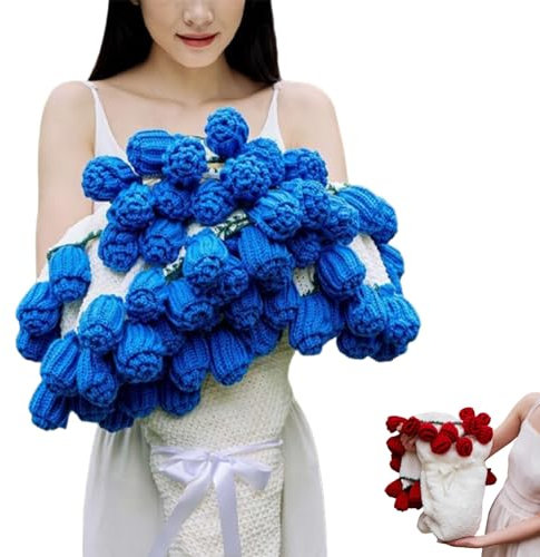 Häkelblumen Rosenstrauß Decke, 2025 Neue Romantische Gestrickte Rose Floral Bett Überwurf Decken, DIY Handgemachte Rose Decke, Geschenk für Muttertag Geburtstag Home Decor (Fertige Decke)