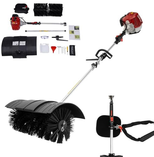 Barredora de gasolina de 52 cc de 2 tiempos, con gafas protectoras y correa para el hombro, 51 cm de ancho del cepillo, 1,25 kW, para césped artificial, adecuado para la limpieza de césped artificial
