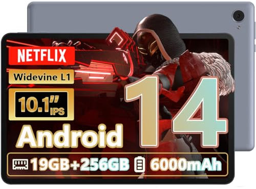 Tablet 10 Pulgadas 19 GB RAM + 256 GB ROM (1 TB TF), Tablet Android 14, Pantalla de Alta definición IPS, 5MP Dual Cámara, Batería 6000mAh, tabletas de Alto Rendimiento 2025, GMS, WiFi (Gris)