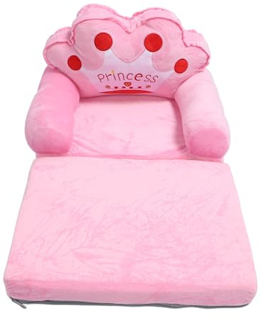 YDuupxe Nette Prinzessin Tiara Kleinkindstuhl für Mädchen mit Rosa Armlehnensofa Ausfalten, Zum Lesen des Fernsehens in Rosa Farbe (Falten in Zwei Hälften)