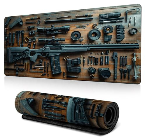 Cool Military Weapon Build Weapon Parts Display Large Gaming Mouse Pad, Stylish Desk Protector, Military Mouse Pad for Laptop & Desktop Use, Computer Office Supplies Accessories (G,15.7 * 35.4 in)