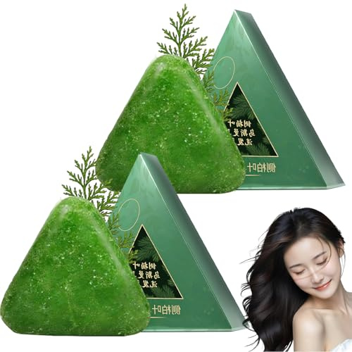 Shampoo-Riegel, Grüne Seifenshampoo, Gras-Shampoo-Riegel, Beruhigend und stärkt das Haar für Frauen und Männer (2pcs)