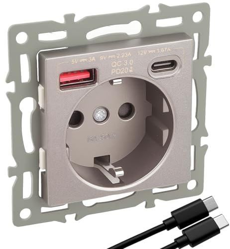 LongZYU Steckdose mit USB, Steckdose Unterputz mit USB, Drei Anschlüsse | Steckdose mit USB Anschluss, mit Typ C Steckdose und USB C 20w Schnellladen, für Phone/Pad/MP3/Haushaltsgeräter/Büro/Hotel