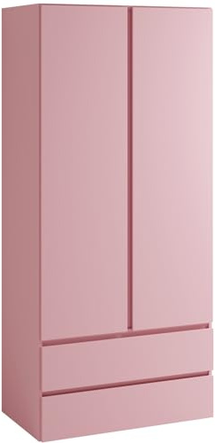 Generisch Kleiderschrank Cosmo, Modern, für Kinderzimmer & Schlafzimmer, 92cm Breit, Rosa, Laminatplatte, 2-Türig mit 2 Schubladen, 4 Regale, Selbstmontage/Marshmallow/Rosa