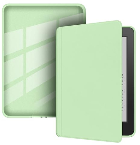 Coque de Protection Snap-on avec Veille/Réveil Auto pour Kindle Paperwhite 12e Génération 7 (Sortie 2024) - Fond Transparent Vert Matcha